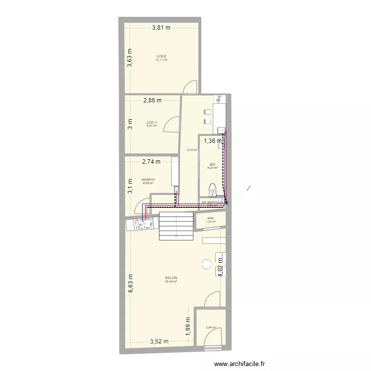 plan2. Plan de 9  et 77 m²