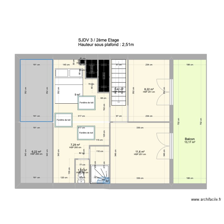 SJDV3 2etage V1. Plan de 13 pièces et 71 m2