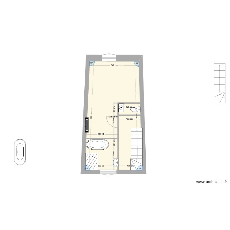 felletin niveau 1 vide 3. Plan de 1 pièce et 28 m2
