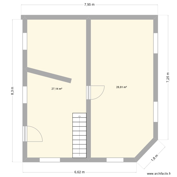 rez de chaussee  Yves bis. Plan de 2 pièces et 56 m2