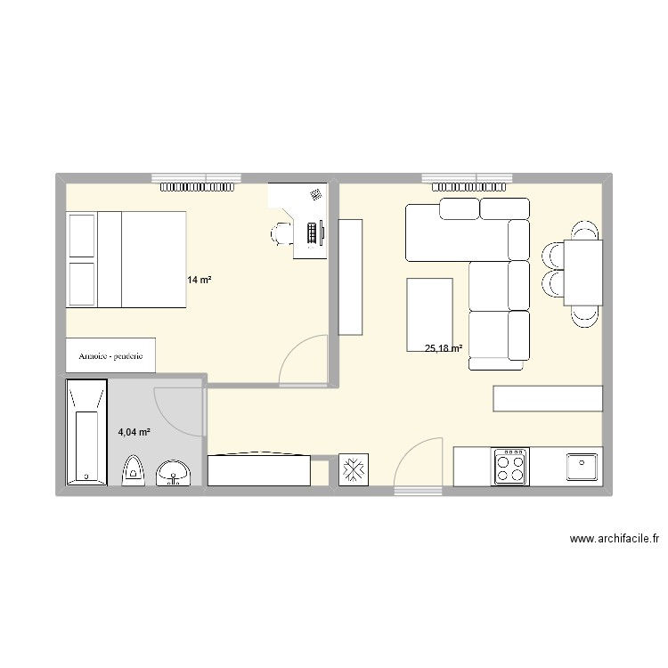 Mika's place. Plan de 3 pièces et 43 m2