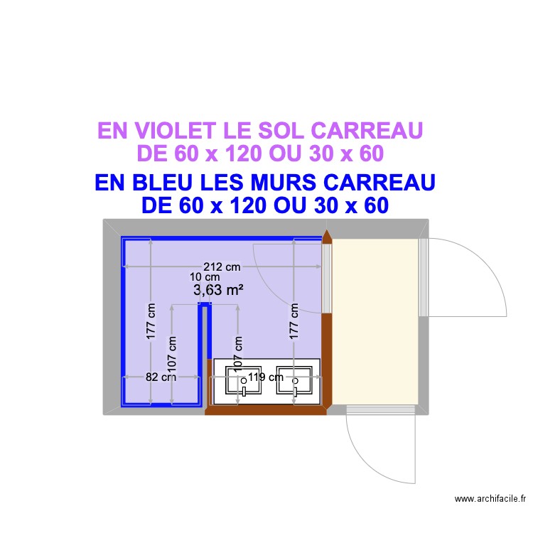 CARRELAGE SALLE DE BAIN CHAMBRE 2. Plan de 2 pièces et 5 m2