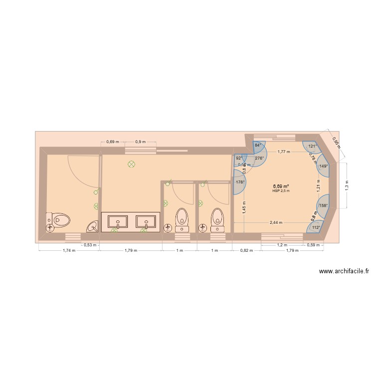 Lecon1 WC. Plan de 5 pièces et 18 m2