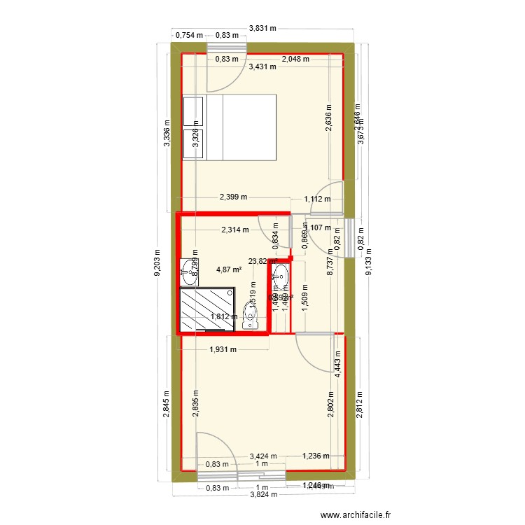 dessin air bnb. Plan de 3 pièces et 36 m2