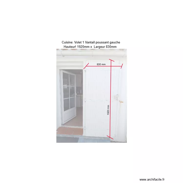 Cuisine - Volet 1 vantail poussant gauche. Plan de Cuisine - Volet 1 vantail poussant gauche. Plan de