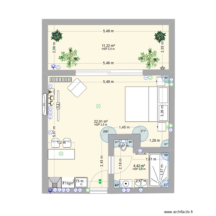Studio 2025. Plan de 3 pièces et 38 m2