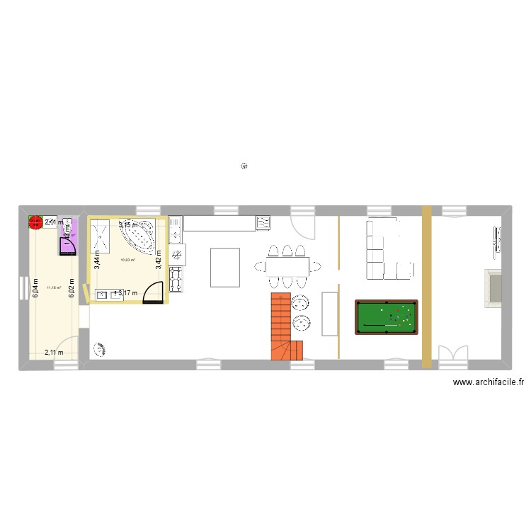 louage. Plan de 3 pièces et 25 m2