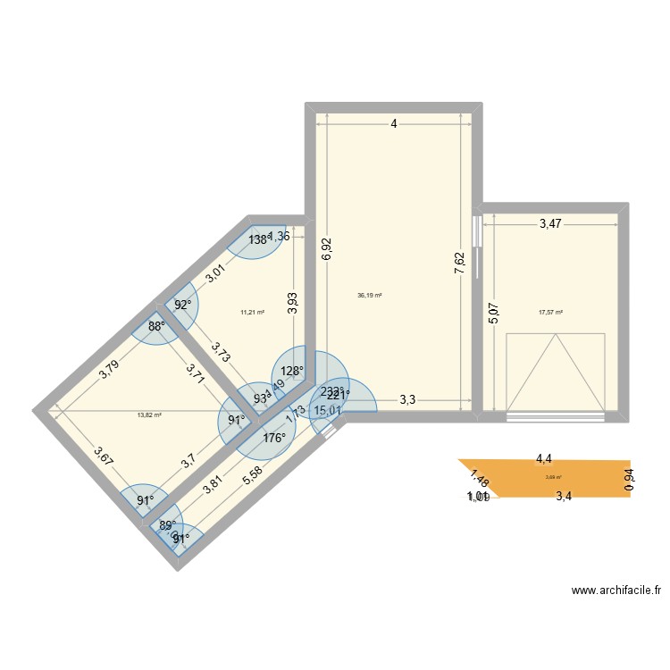 plan 1970. Plan de 4 pièces et 79 m2