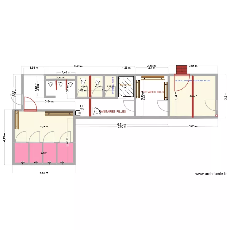 WATELET  PROGET  douches. Plan de 