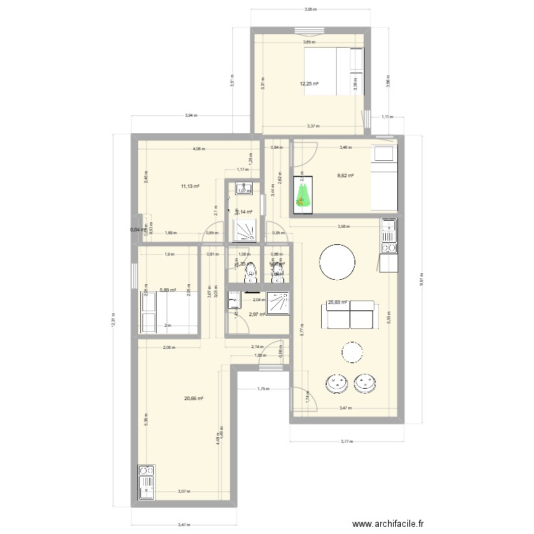 Etage2 projet 3. Plan de 11 pièces et 92 m2