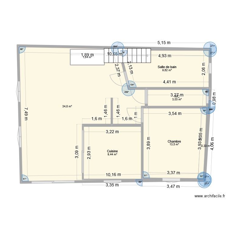 grange 1er etage. Plan de 7 pièces et 74 m2