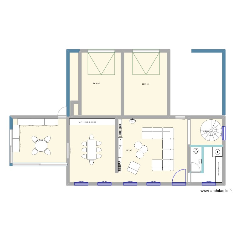 LES BORDES RDC. Plan de 5 pièces et 132 m2