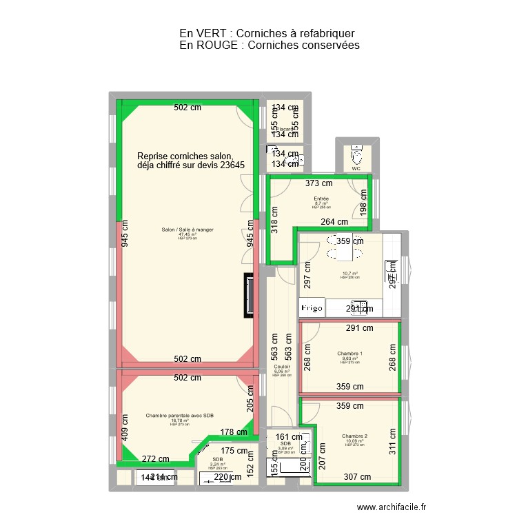 16 Ecoles Reprises corniches. Plan de 12 pièces et 120 m2