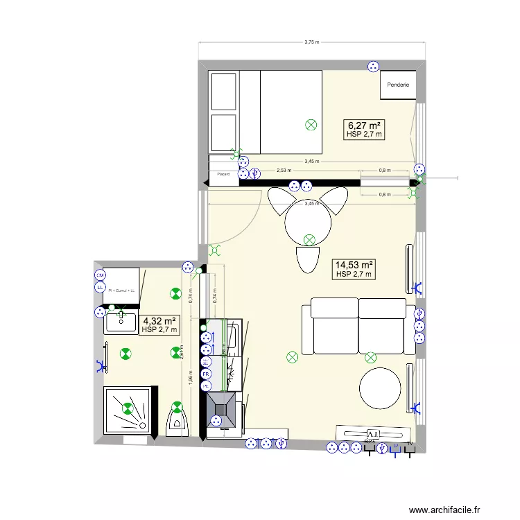 Studio - Plombieres v1 elec. Plan de 