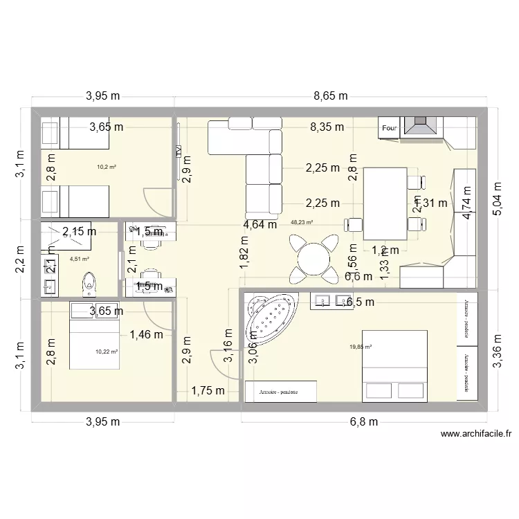 106m2 3 chambres. Plan de 5  et 93 m²