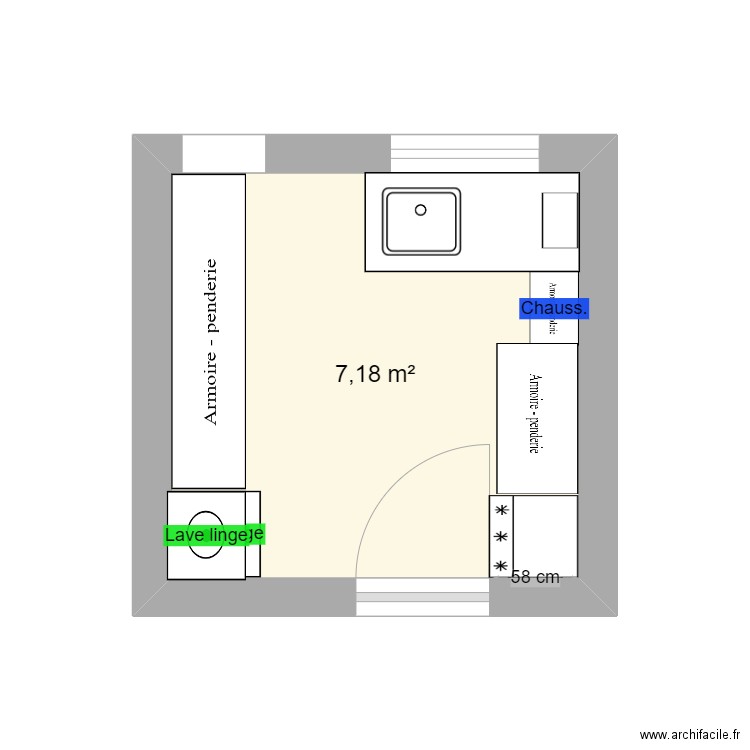 buanderie v1. Plan de 1 pièce et 7 m2