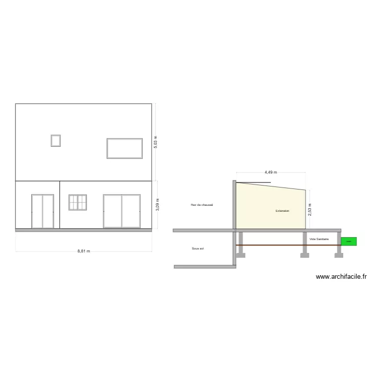 PLAN FACADE plus extension. Plan de PLAN FACADE plus extension. Plan de