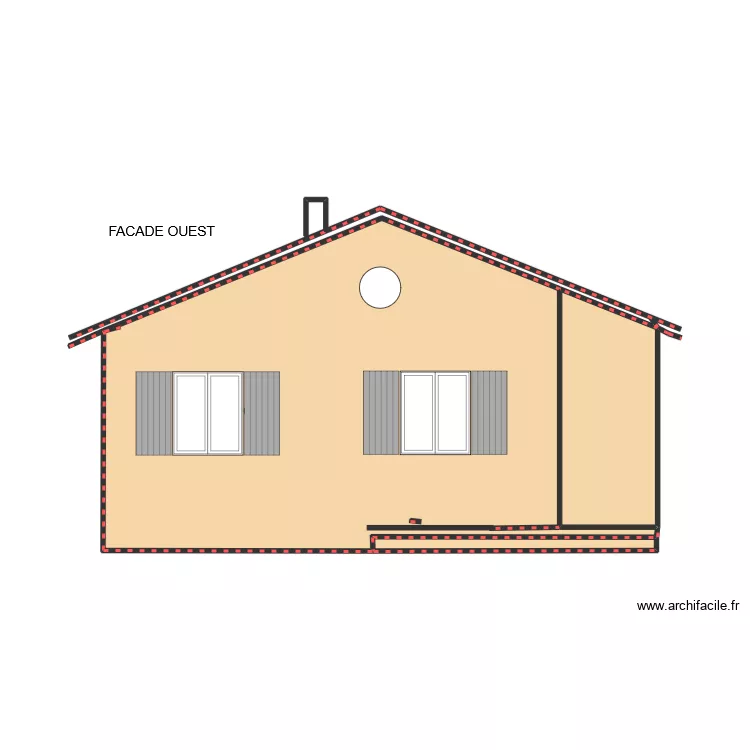 Facade ouest. Plan de 3  et 31 m²
