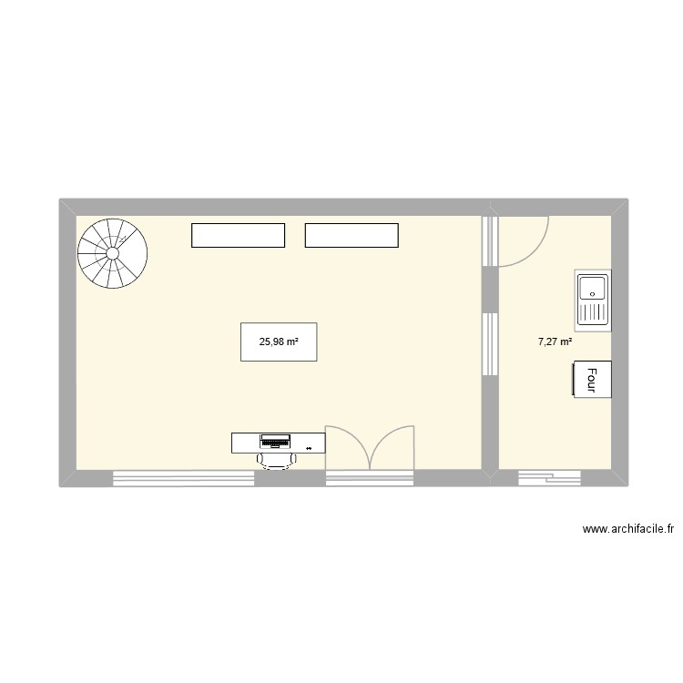 La patisserie The CREW. Plan de 2 pièces et 33 m2