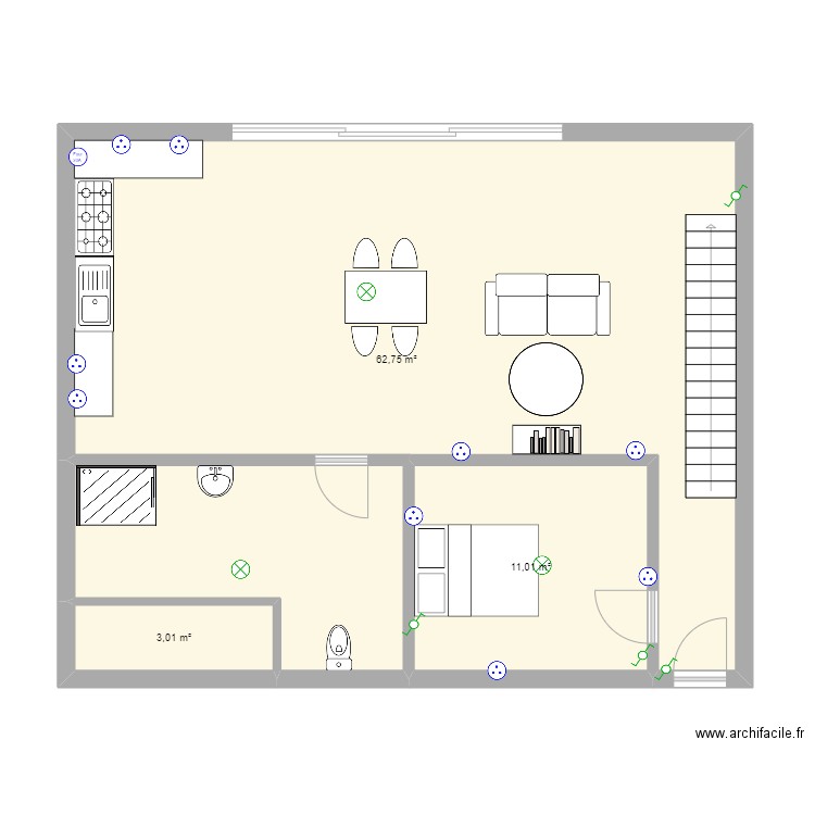 tétiaora. Plan de 3 pièces et 77 m2