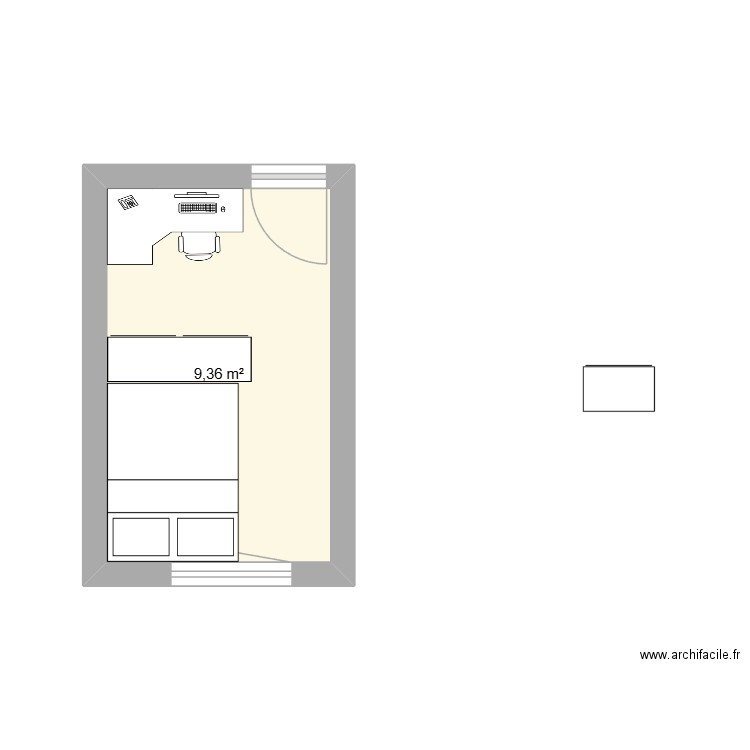 Chambre Tessa. Plan de 1 pièce et 9 m2