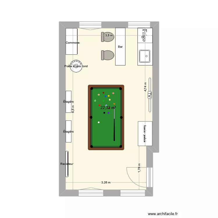 Projet Atelier. Plan de 1 Pièce et 22 m² Projet Atelier. Plan de 1 Pièce et 22 m²
