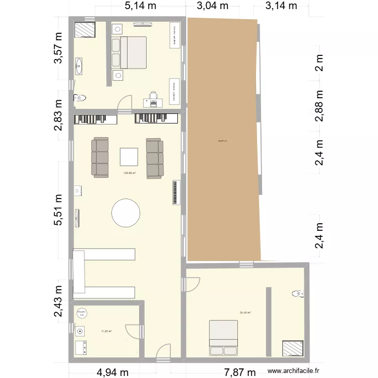 damseb. Plan de 3 Pièces et 148 m²