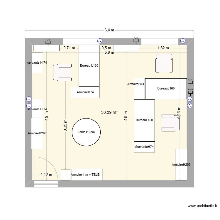 Aménagement Guyenne v2. Plan de 1 pièce et 30 m2