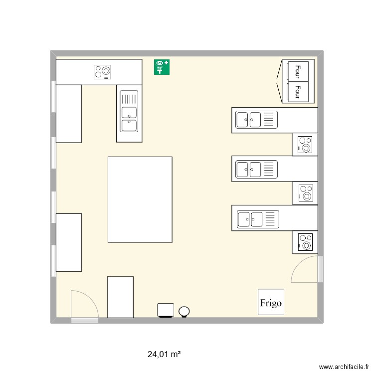 cuisine HAS. Plan de 1 pièce et 24 m2