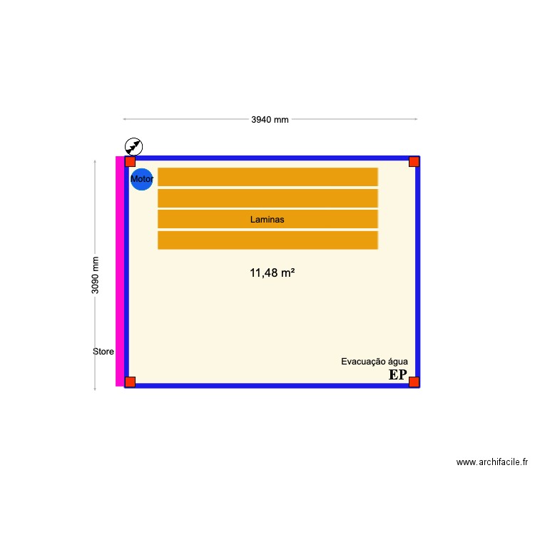 Ricardo Pontão. Plan de 1 pièce et 11 m2