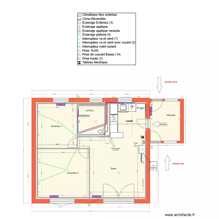 Plan du Rez de Chauss&eacute;e modif cuisine 2. Plan de 12 pièces et 69 m²