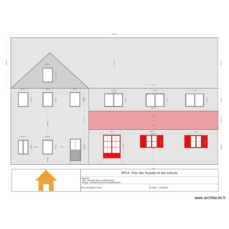 Plan de facade ouest. Plan de 0 pièce et 0 m2
