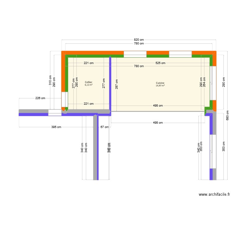 Jeannot - Extension. Plan de 2 pièces et 21 m2