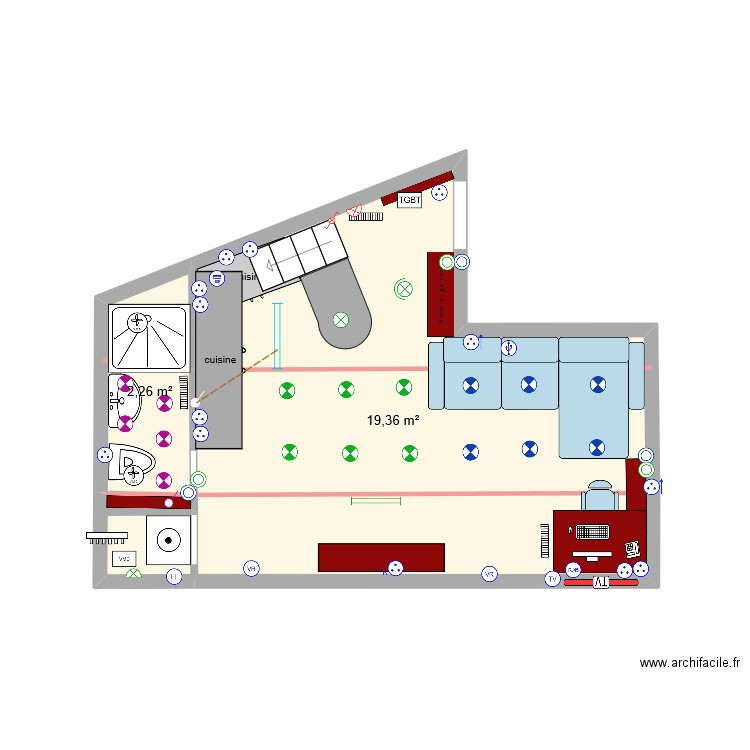 studio v5 ecl. Plan de 2 pièces et 22 m2
