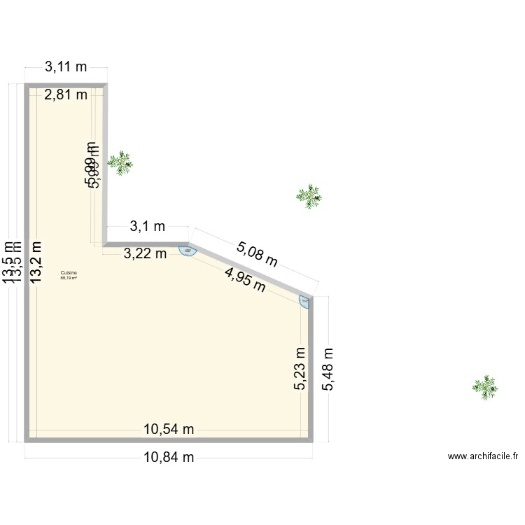 mazet terrasse bois. Plan de 1 pièce et 88 m2