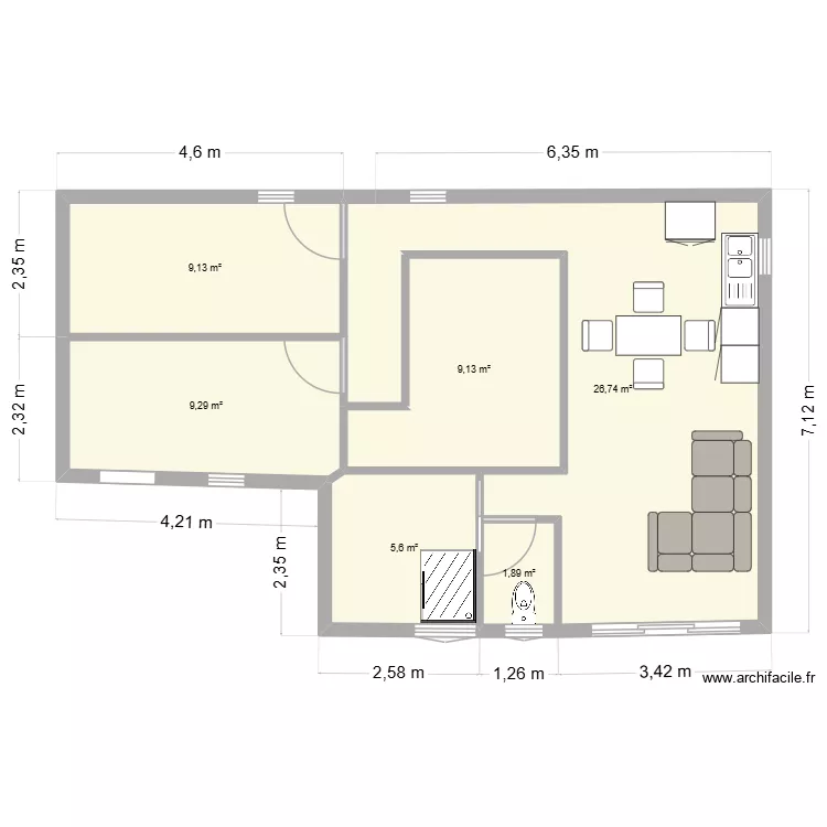 Maison F4 rénovation. Plan de 6 et 62 m² Maison F4 rénovation. Plan de 6 et 62 m²