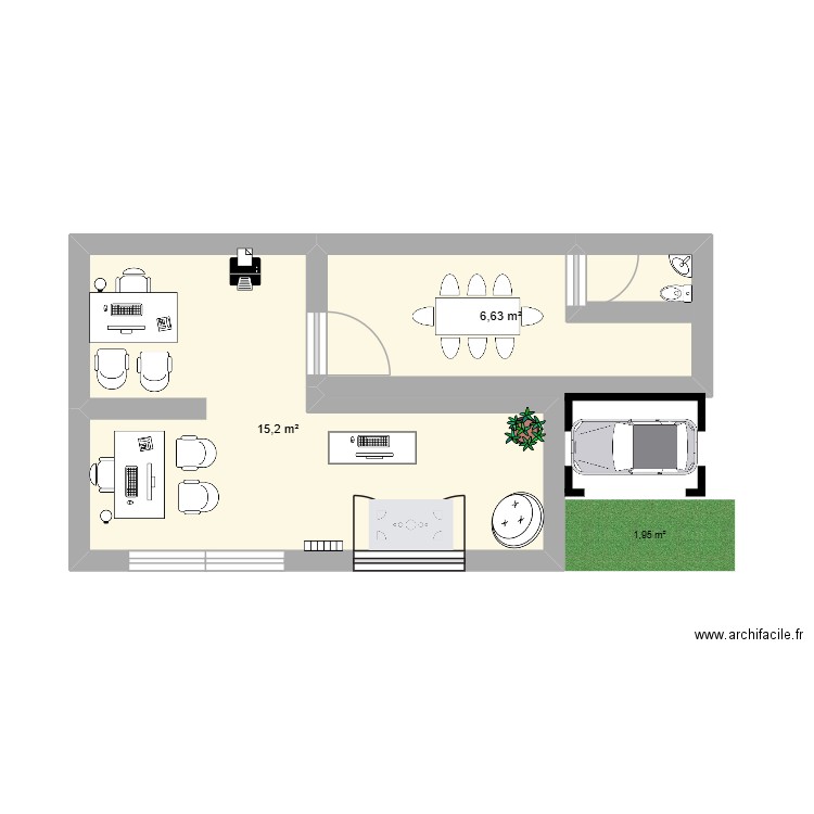 intérieur agence. Plan de 2 pièces et 22 m2