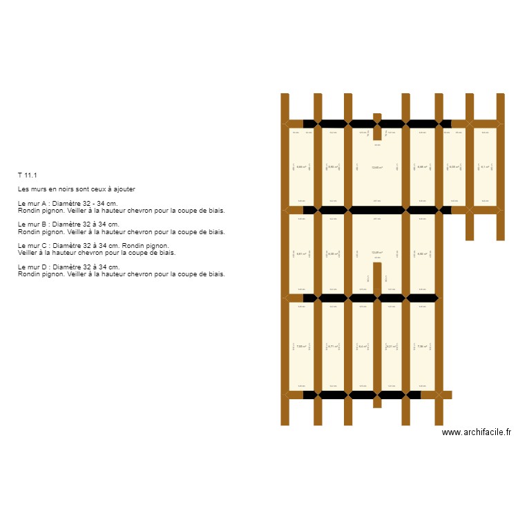 Plan T 11.1. Plan de 15 pièces et 111 m2