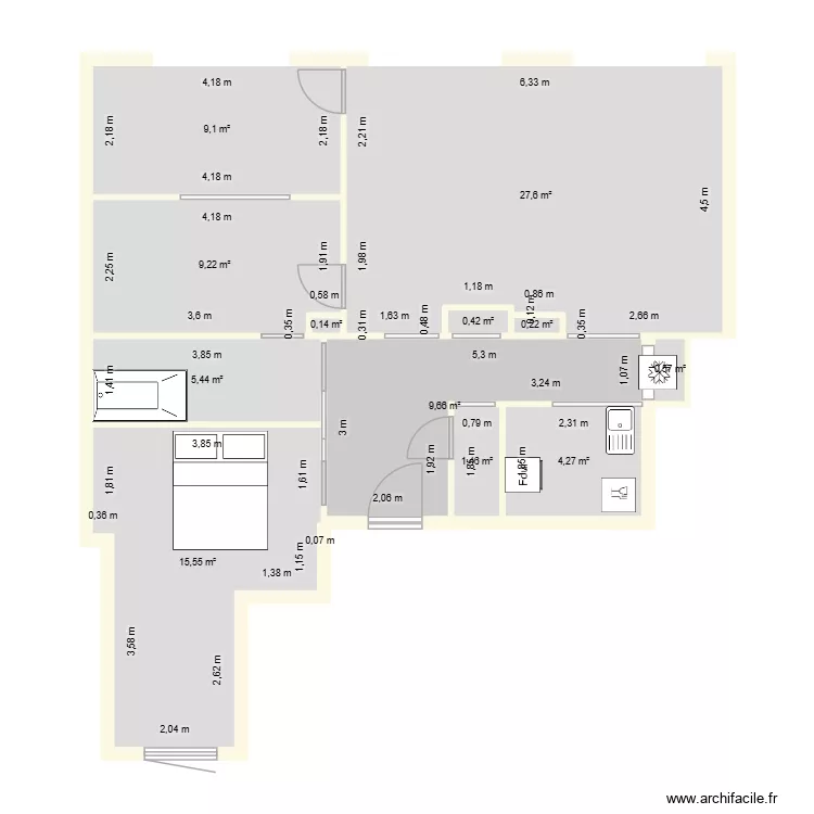 plan futur meubl&eacute;. Plan de 12  et 84 m²