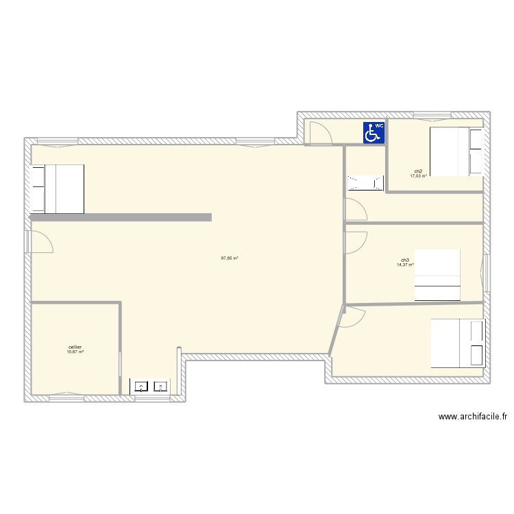 hbsrhehe. Plan de 4 pièces et 140 m2