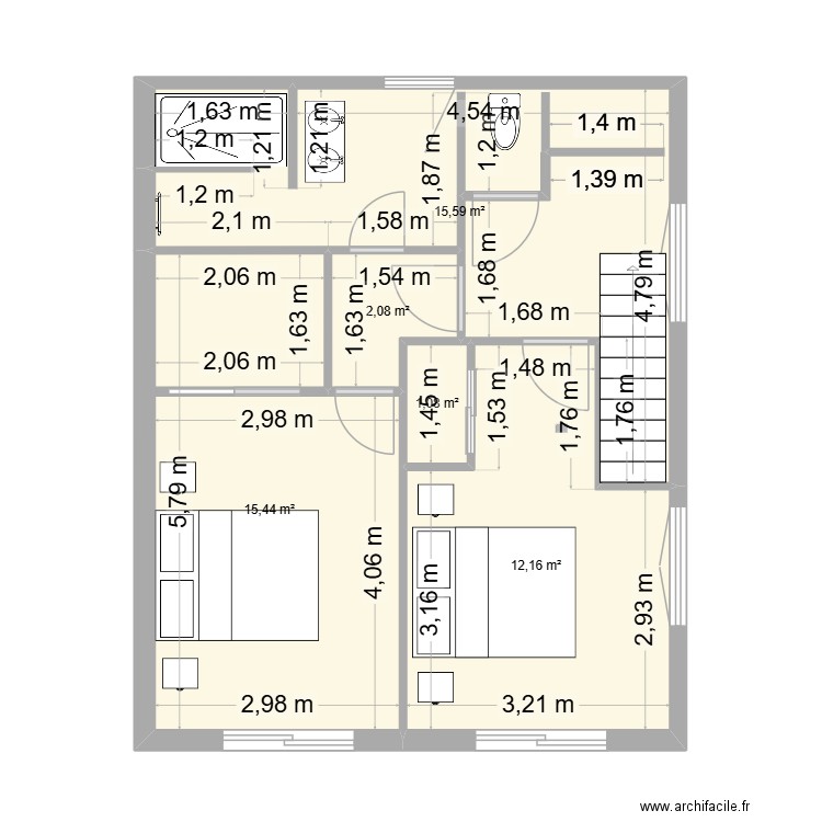 PROJET ETAGE 3. Plan de 5 pièces et 46 m2