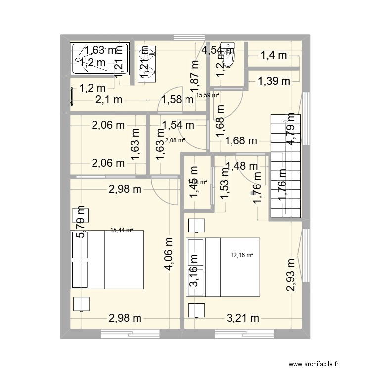 PROJET ETAGE 2. Plan de 6 pièces et 46 m2