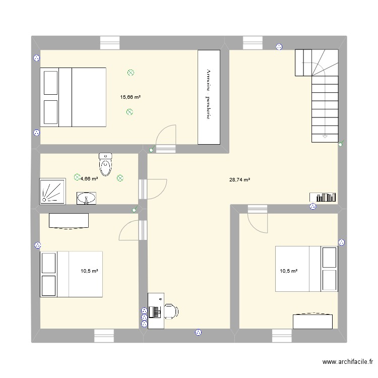 Etage 1. Plan de 5 pièces et 70 m2