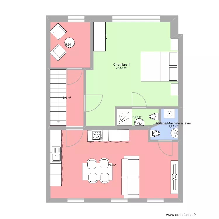 Etage 1 Plan Coloc y. Plan de 6  et 61 m²