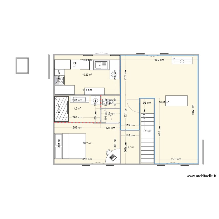 Etage Acheres . Plan de 5 pièces et 55 m2