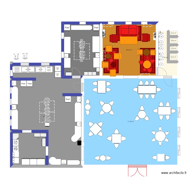 restaurant . Plan de 9 pièces et 189 m2