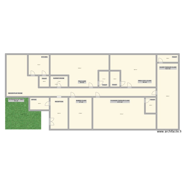 Nursery. Plan de 15 pièces et 409 m2