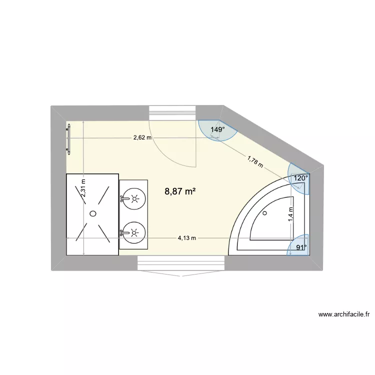 salle de bains &eacute;tage. Plan de 