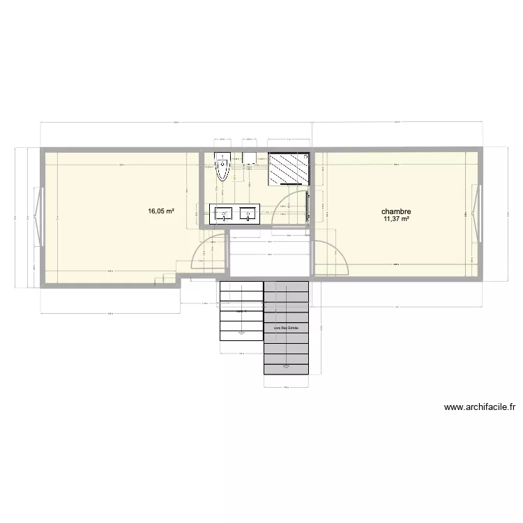 -1 , Bureau Michel, SDB, Chambre L&eacute;o. Plan de 2  et 27 m²