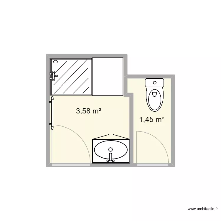 salle de bains. Plan de 2 Pièces et 5 m²